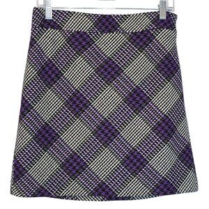 Loft Size 6P Purple Black White Plaid A-Line Wool Blend Skirt